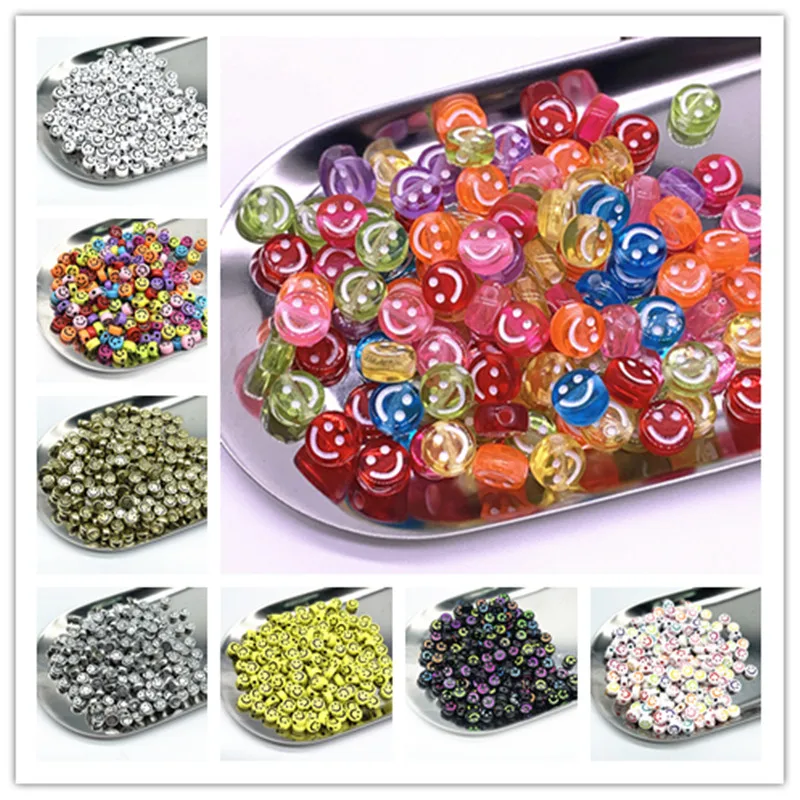 

New 100pcs 7x4mm Round Smiling Face Acrylic Loose Spacer Beads for Jewelry Making DIY Bracelet Accessories