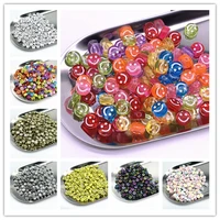 new 100pcs 7x4mm round smiling face acrylic loose spacer beads for jewelry making diy bracelet accessories
