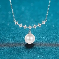 trendy 10 11mm natural freshwater pearl moissanite necklace women jewelry 925 sterling silver clavicle necklace birthday gift