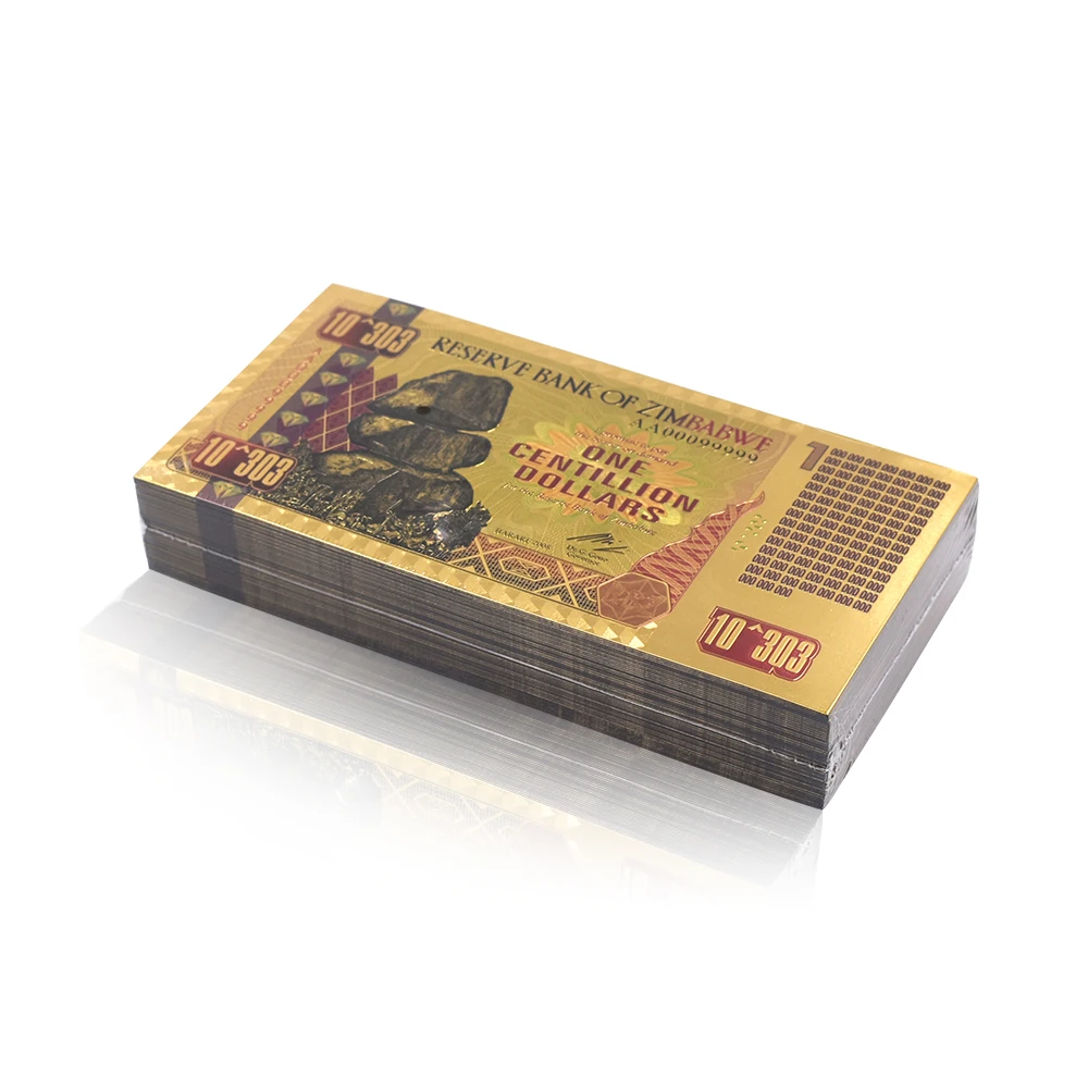 Зимбабве золотых банкнот один Centillion с покрытыем цвета чистого 24 каратного золота