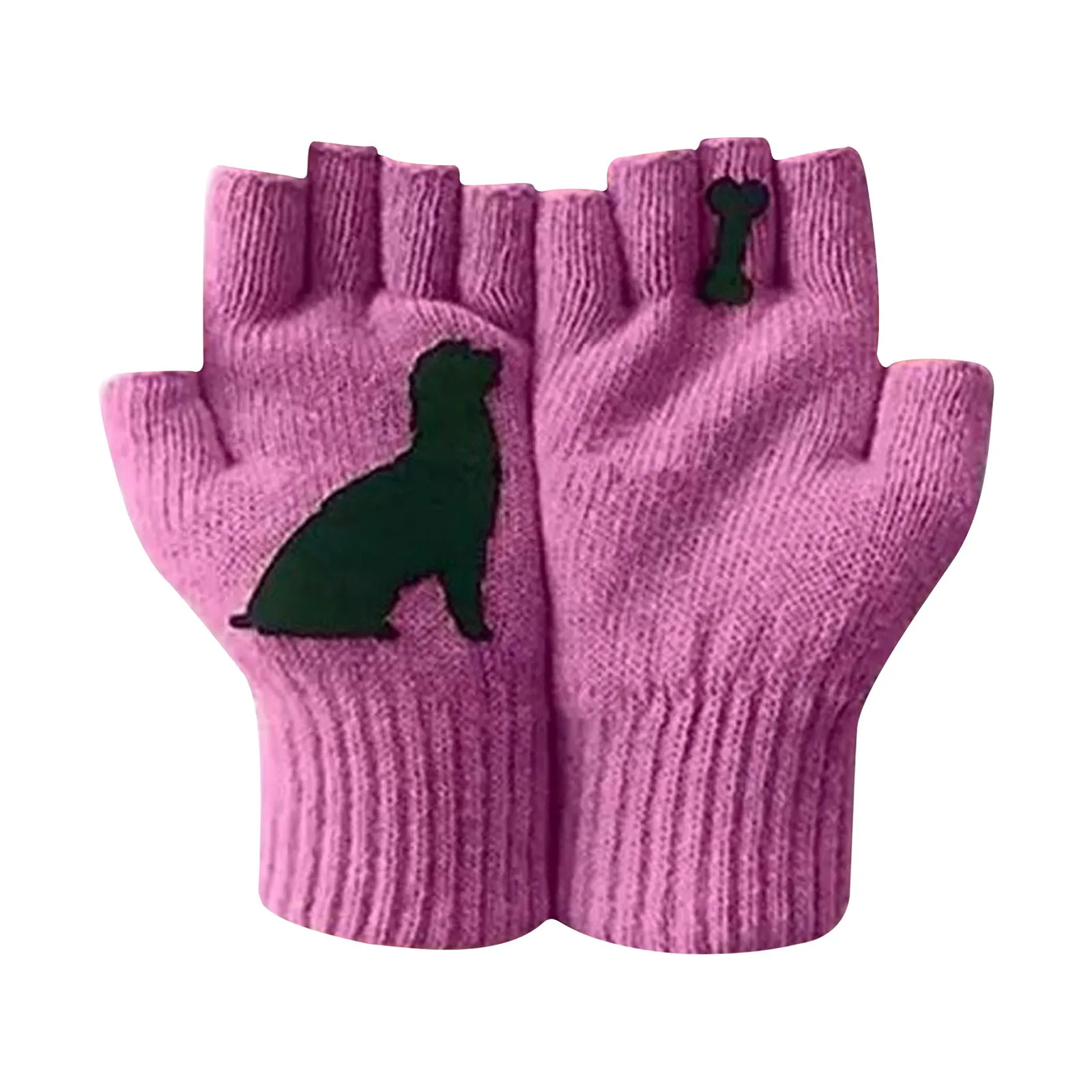 Женские шерстяные перчатки на осень и зиму с полупальцами уличные теплые принтом