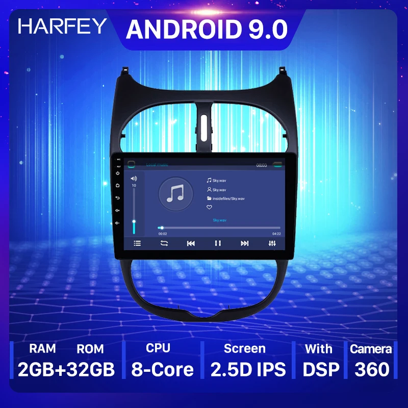 Harfey Android 9 0 аудио AUX GPS HD сенсорный экран автомобильное радио дюймов для Peugeot 206 2000