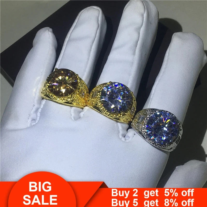 Косынка мужской большое кольцо 15ct AAAAA Cz камень Золотое покрытие вечерние