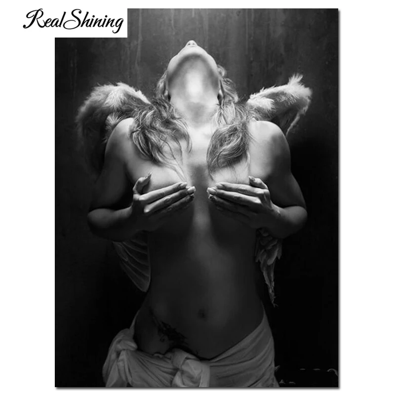 Набор для алмазной вышивки сделай сам картина из черных и белых страз с опавшим