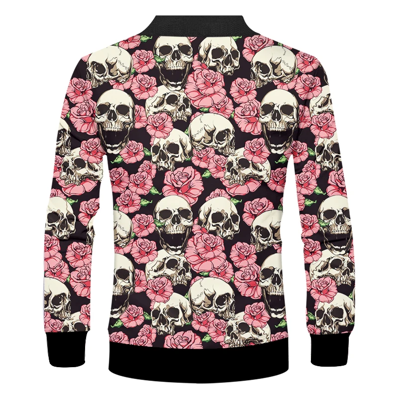 

OGKB Fashion 3D Zipper Jacket Men Skull 3D Printed Pink Flowers Long Sleeves Coat Fashion Tracksuits Harajuku Streetwear Jacket