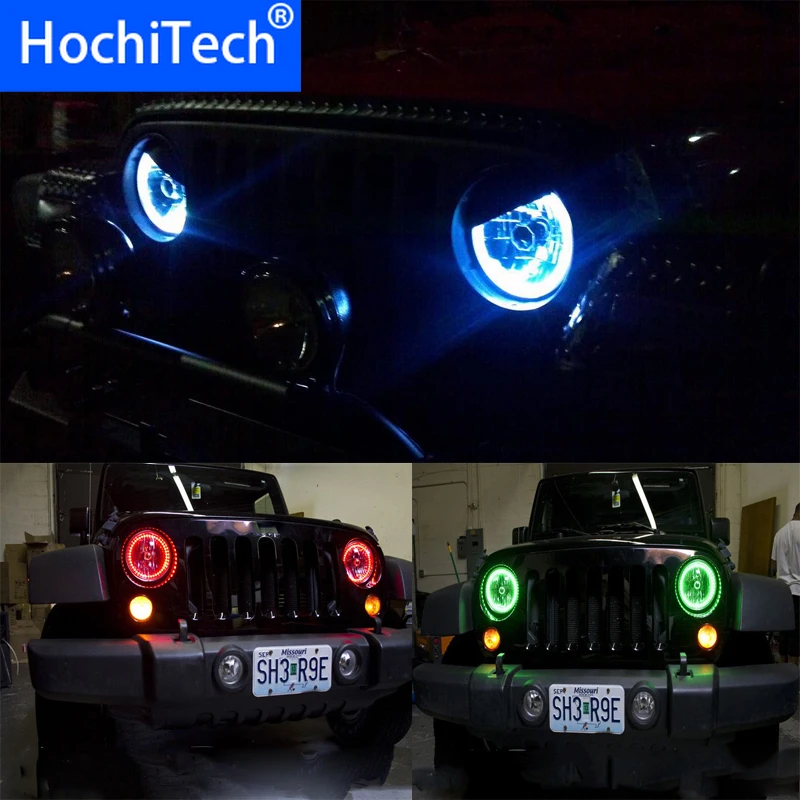 Для Jeep Liberty кДж 2000 2001 2002 2003 2004 2005 2006 2007 RGB светодиодный фар колец halo ангел демон