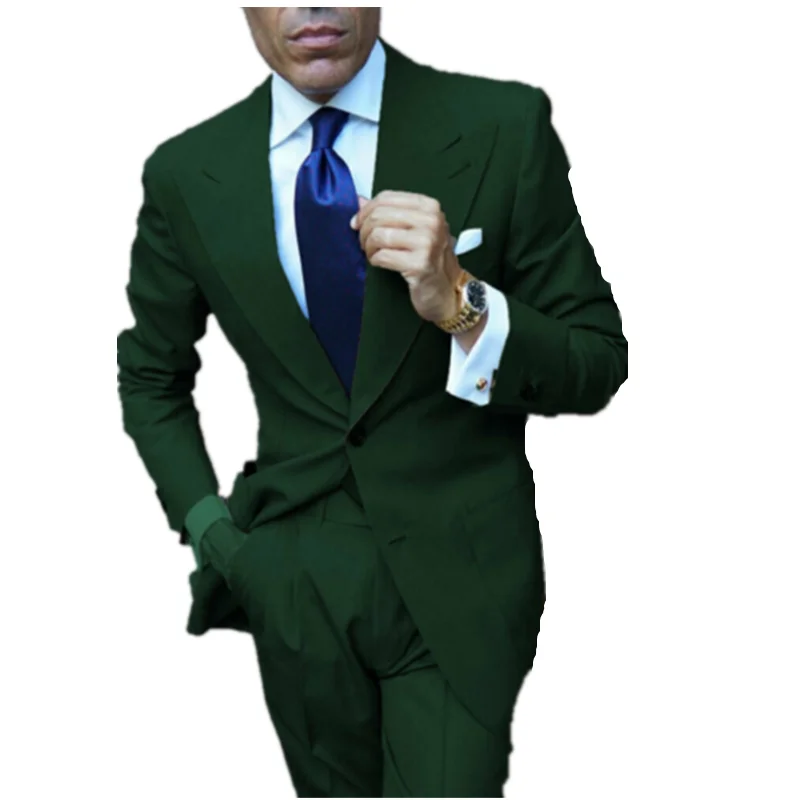 

Handsome Green Groomman Wedding Tuxedos Prom costume homme Two Button Blazer Formal Business Men Suit terno masculino