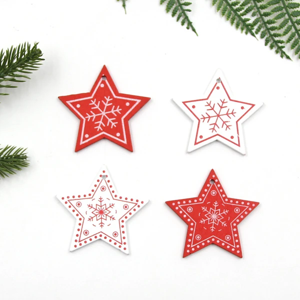 Mix Star 12 шт./лот DIY белые и красные рождественские печатные деревянные подвески, украшения для детей, рождественские подарки, украшения для елки - Цвет: Mix Star