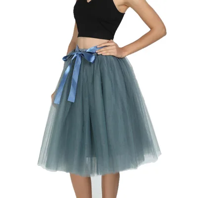 5 слоев 65 см модная фатиновая юбка плиссированные юбки-пачки Женская юбка лолита подружки невесты миди юбка куртка Saias faldas - Цвет: smoke grey