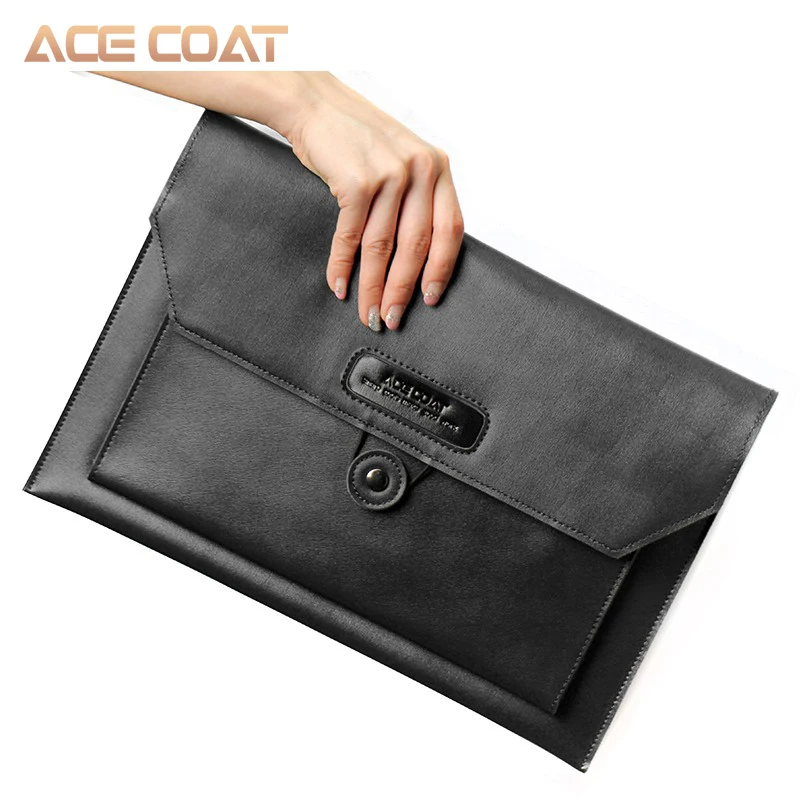 ACECOAT Разделение кожаная сумка для ноутбука чехол сумка с ручкой и карманы для MacBook Air/Pro 13/15/16 Сумочка-клатч для macbook pro 13 Чехол - Цвет: Black