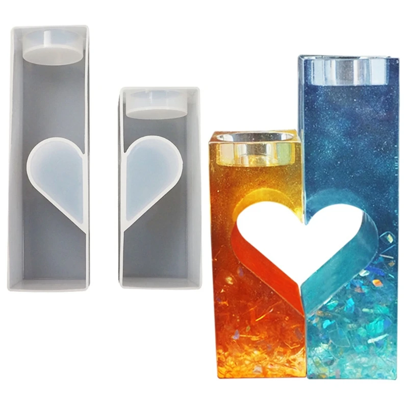 

2 Pcs/Set Valentine's Day Heart Candle Holder Epoxy Resin Mold Handmade Candlestick Silicone Mould DIY Crafts Home Decor hot