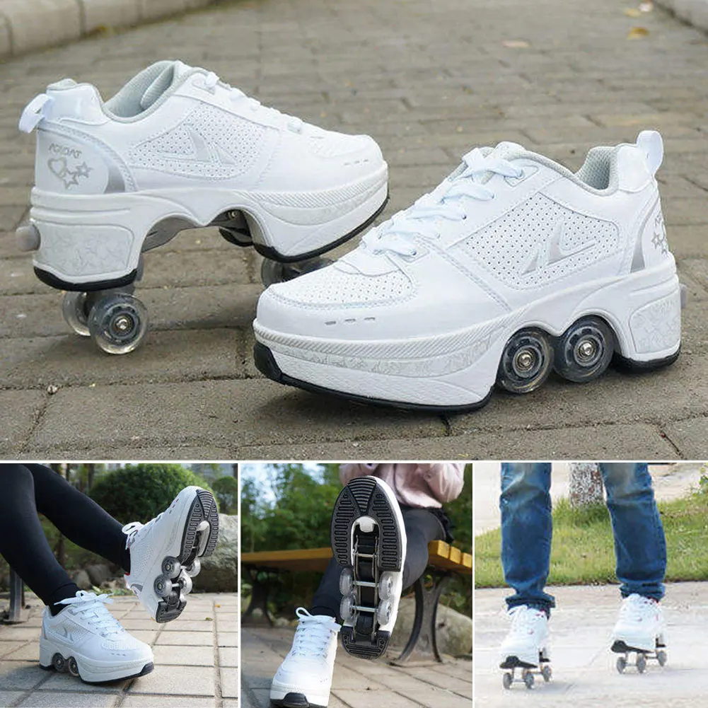 

Deformation Sneakers Roller Skate Shoes 4 color Parkour Roller Shoes With Four Wheels Running Shoes For Unisex Children Shoes