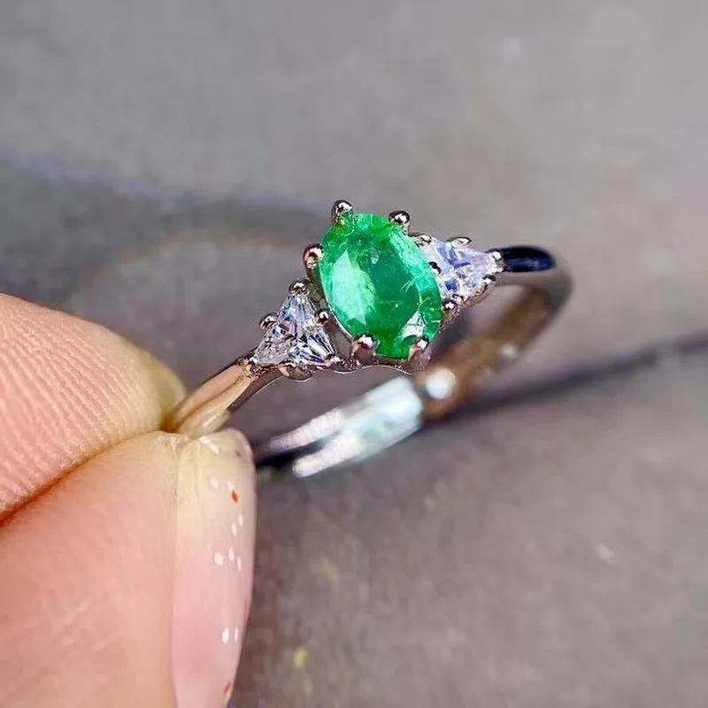 

Elegant 925 Silver Emerald Ring 4mm*6mm Natural SI Grade Emerald Silver Ring Sterling Silver Emerald Jewelry