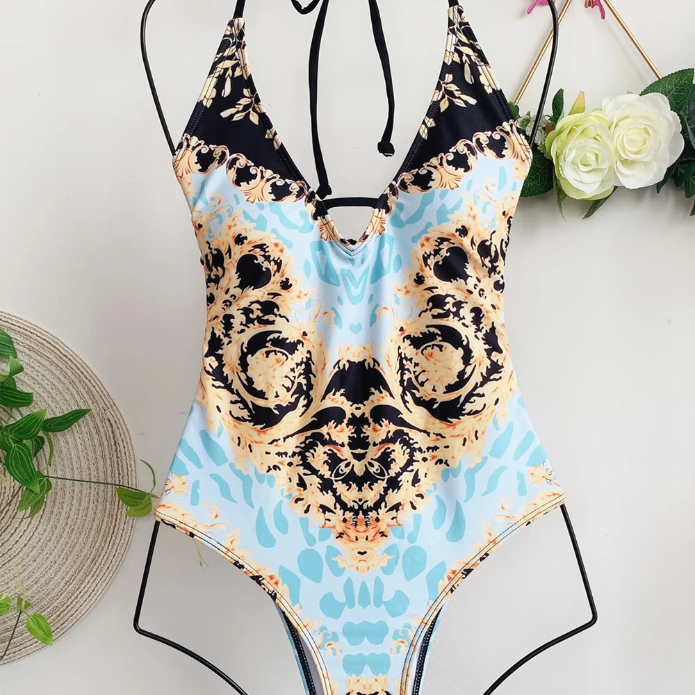 Купальник Vigorashely с винтажным принтом женский сексуальный слитный купальный