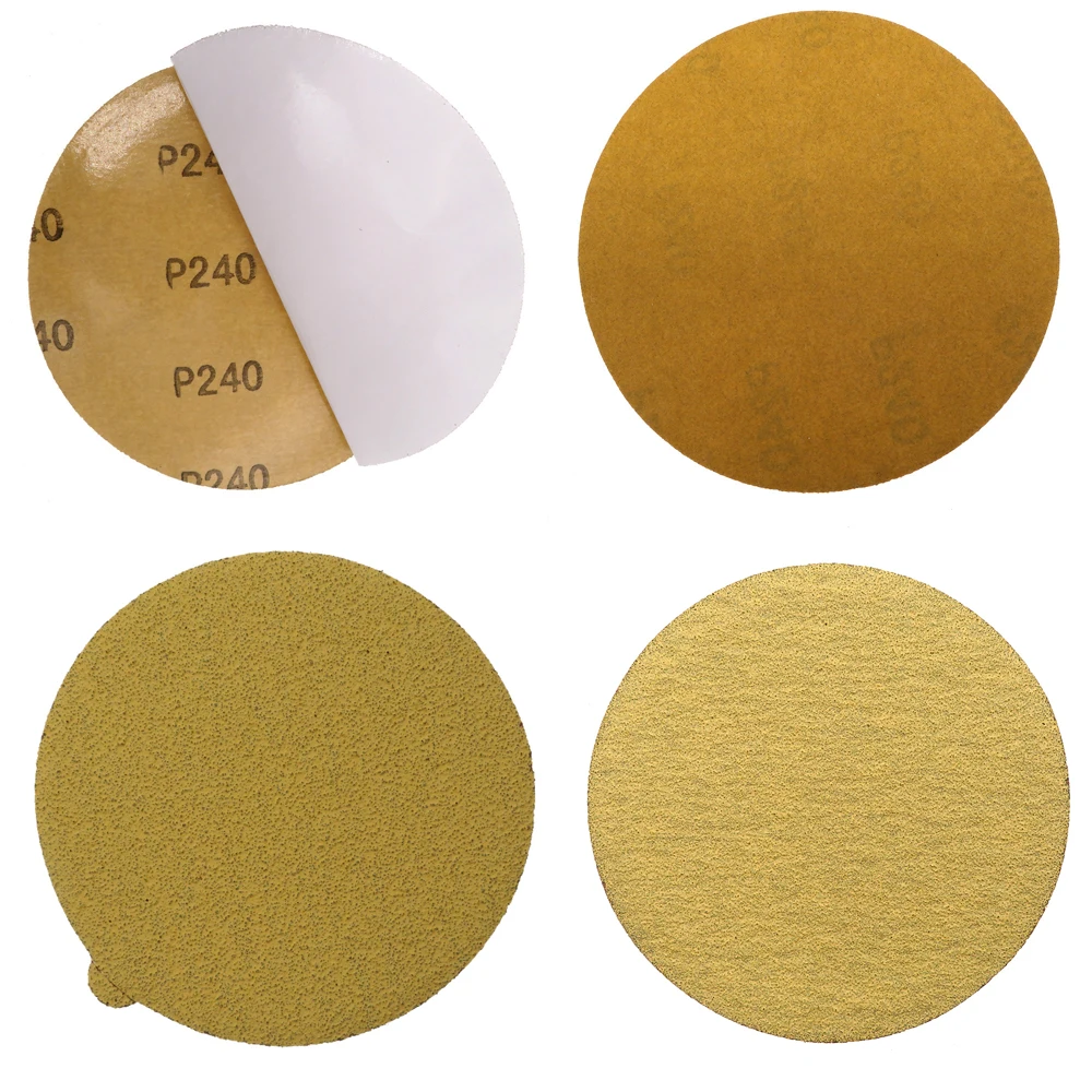 5&quot 6&quot Gold PSA 50pcs Premium Sandpaper Hook loop Self Adhesive Sanding Discs for DA Sanders 40-1000 grits | Инструменты