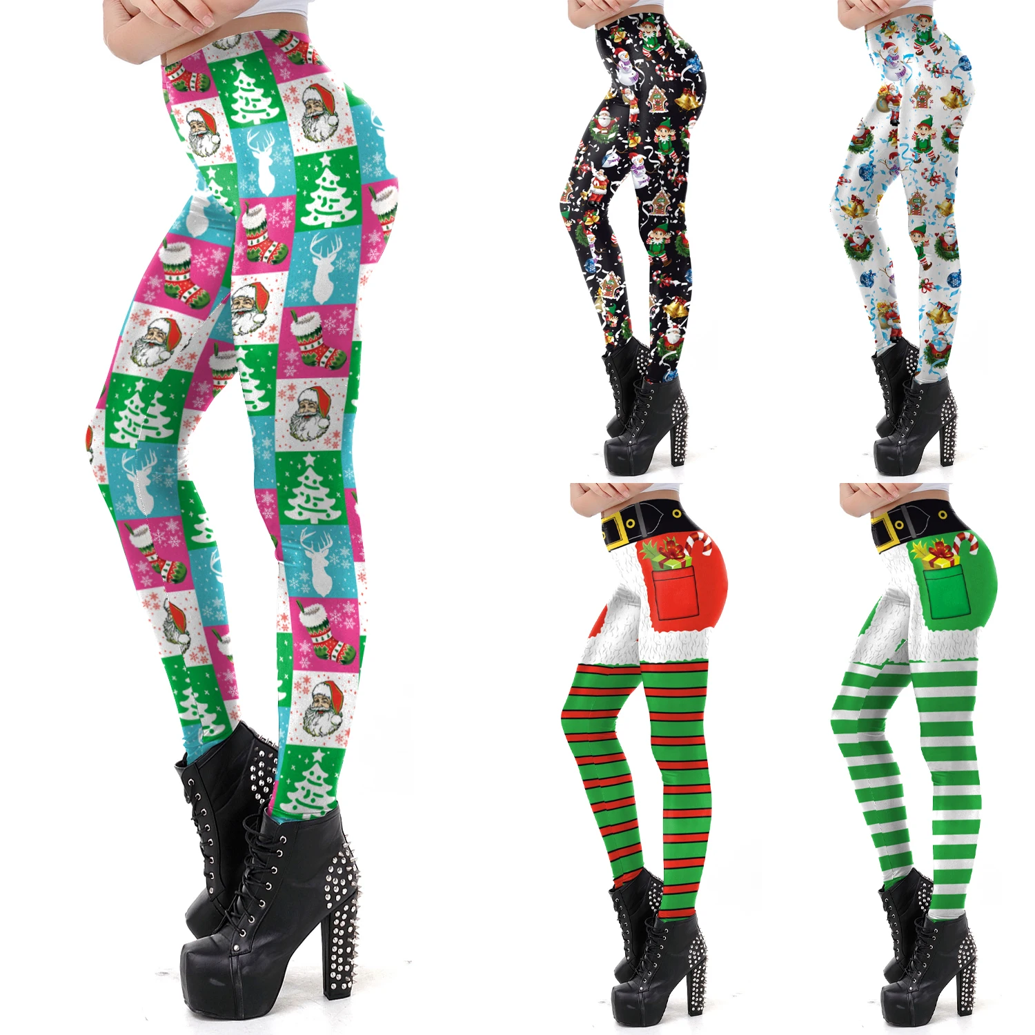 

Christmas Creative Santa Claus Striped Print Leggings Casual Fake Shorts Christmas Cosplay Sportswear Winter Leggings Women