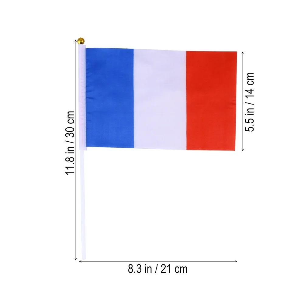 

10pcs France Hand Held Flags Mini French National Country Hand Flag 14x21cm (Gold White Stick)