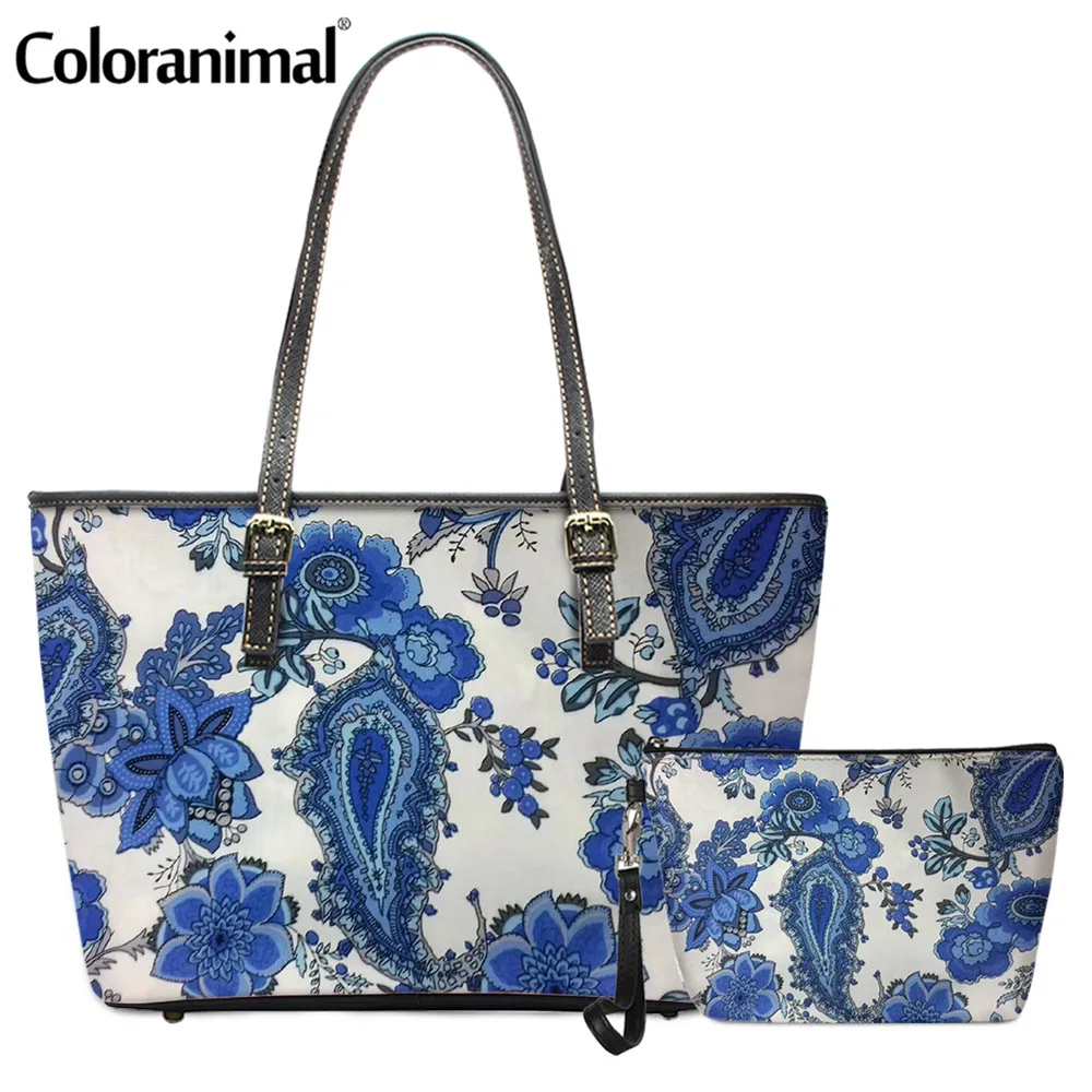 Coloranimal Симпатичные голубой цветок узор женская наплечная сумка из искусственной