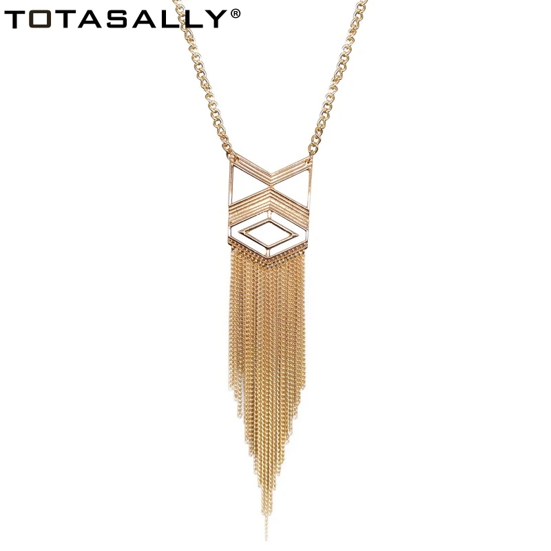 

TOTASALLY Fashion simple geometric designs Long Chain Tassel Necklace for women party show Jewelry Gifts Dropship