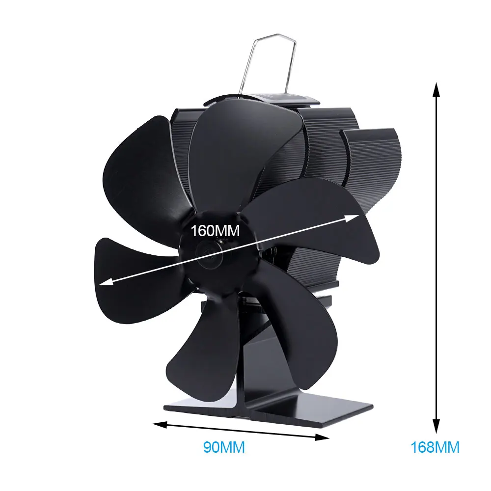 Black Fireplace Fan With 6 Blades Heat-powered Stove Fan No Battery or Electricity Required Log Wood Burner Eco Quiet Fan