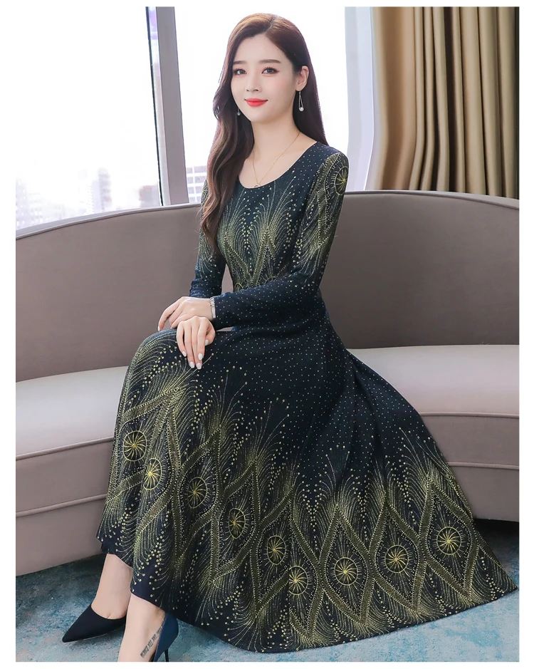 Осенняя горячая Распродажа модное корейское женское длинное платье с круглым воротником и цветочным принтом с длинным рукавом размера плюс M-3XL