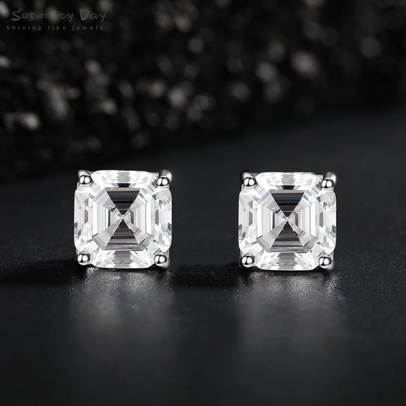 

Serenity Day S925 Sterling Silver Stud Earrings for Women 7*7MM Square Sparkling High Carbon Diamond Earring Wedding Jewelry