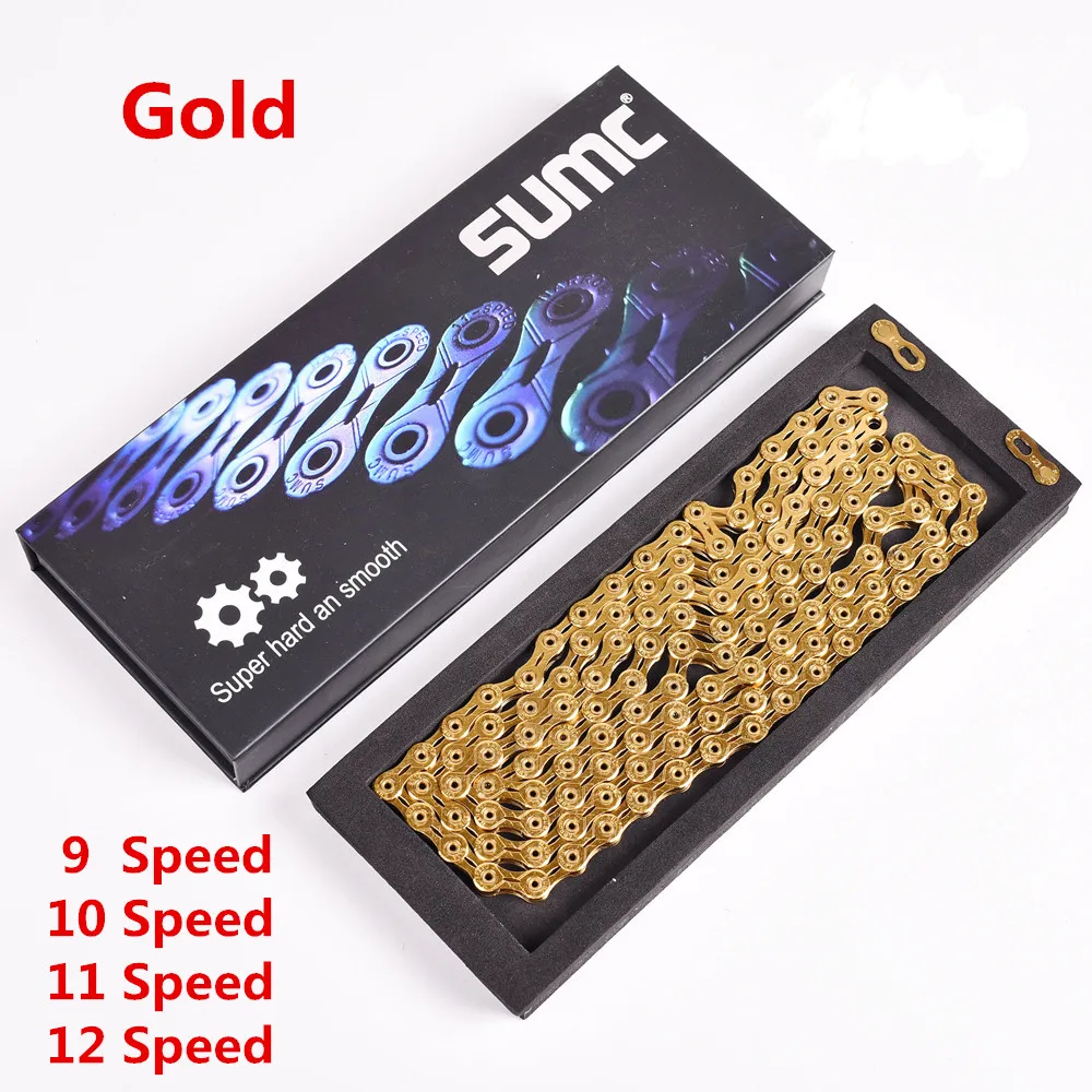 Велосипедная цепь SUMC SX12SL Gold 126L 9S 10S 11S 12 скоростей с MissingLink для горных/дорожных