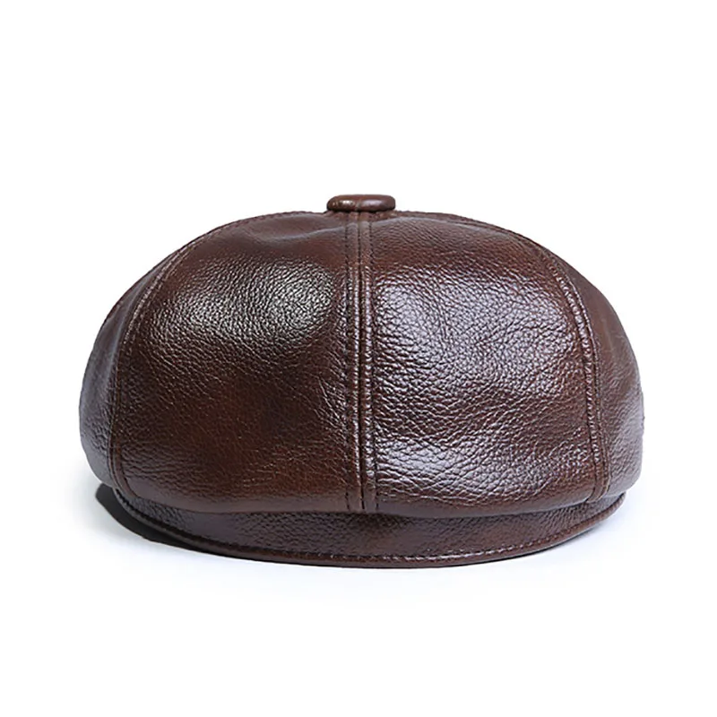 Мужская теплая восьмиугольная кепка из натуральной кожи повседневная винтажная