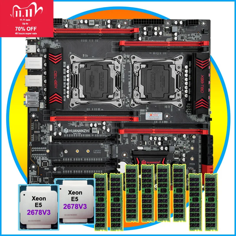 HUANANZHI-placa base dual X99, procesador dual Xeon E5 2678 V3, memoria 128G(8x16G), 1866 DDR3 REG ECC, novedad