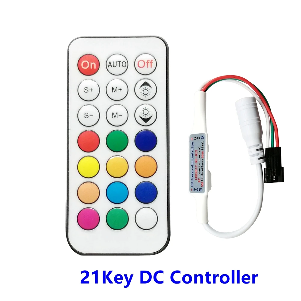 

DC5-24V 21Key Led Controller Mini Pixel Dimmer 3pin For Christmas Part WS2812/WS2811/SK6812 Strip Light RF Module Connector