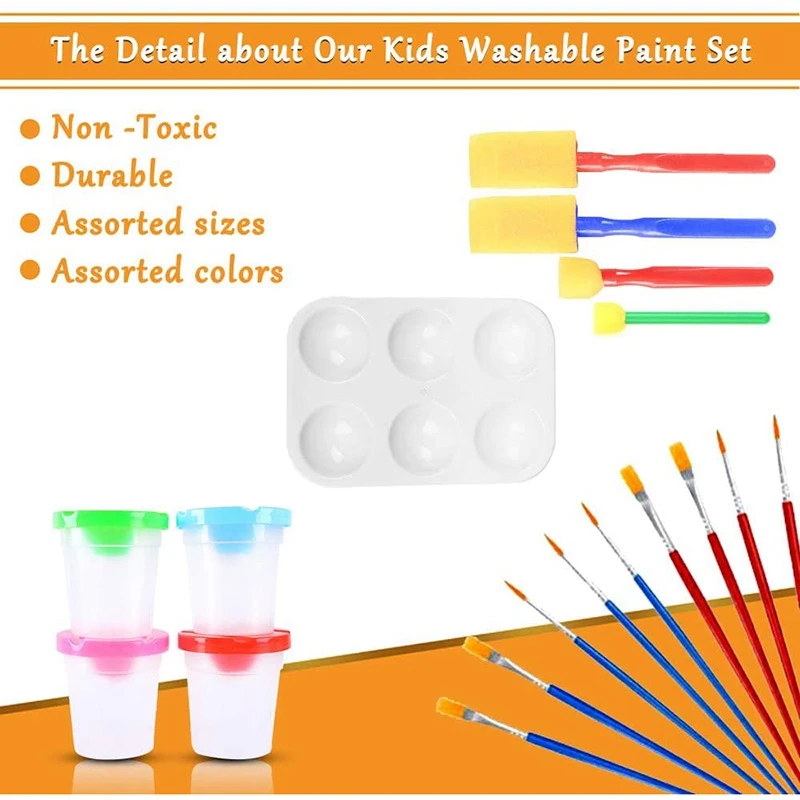 

40Pcs Paint Cups with Lids and Brushes for Kids,Plastic Paint Tray Palettes Kids Painting Tool Kits for Craft DIY Art