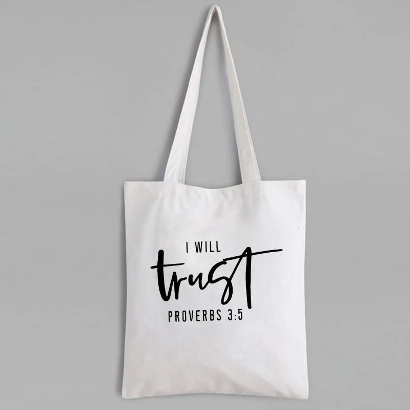 

I Will Trust Proverbs 3:5 Bag Christian for Women Jesus Large Tote Bag Lover Gift Christian Canvas Tote Bag Cute Bags Letter