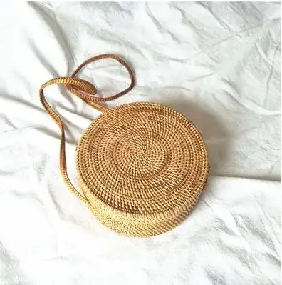 tengtiao20x8 Плетеная Сумка из ротанга, круглая соломенная сумка на плечо, маленькие пляжные сумки, женские летние полые сумки ручной работы, сумки через плечо - Цвет: tengtiao20x8