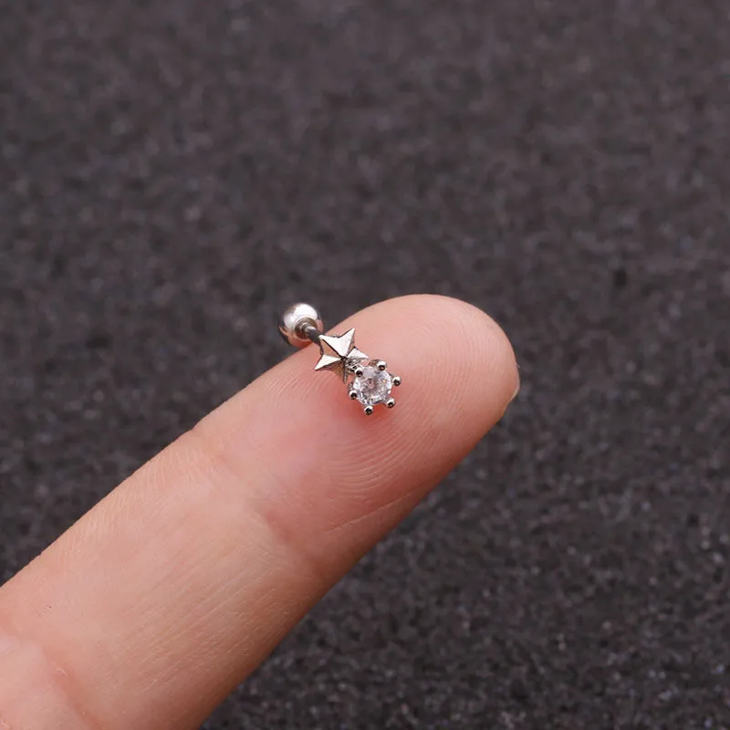 20 г пирсинг для уха Cz луна и звезда хрящевая спираль Tragus Conch Rook нержавеющая сталь закручивающаяся задняя часть серьги для ушного хряща
