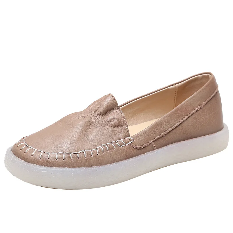 

Leather women's shoes spring 2021 new soft soled granny shoes pregnant women's shoes flat sole single shoes large size