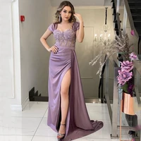 sexy purple flowers evening dress boat neck 2021 elegant prom gowns for women slit party gown off the shoulder robe de soir%c3%a9e