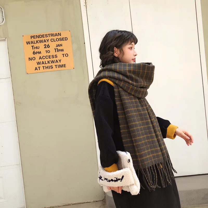 

2020 new arrival fashion women autumn winter thick warm plaid tassel scarf comfortable soft travel fresh sweet holiday scarf