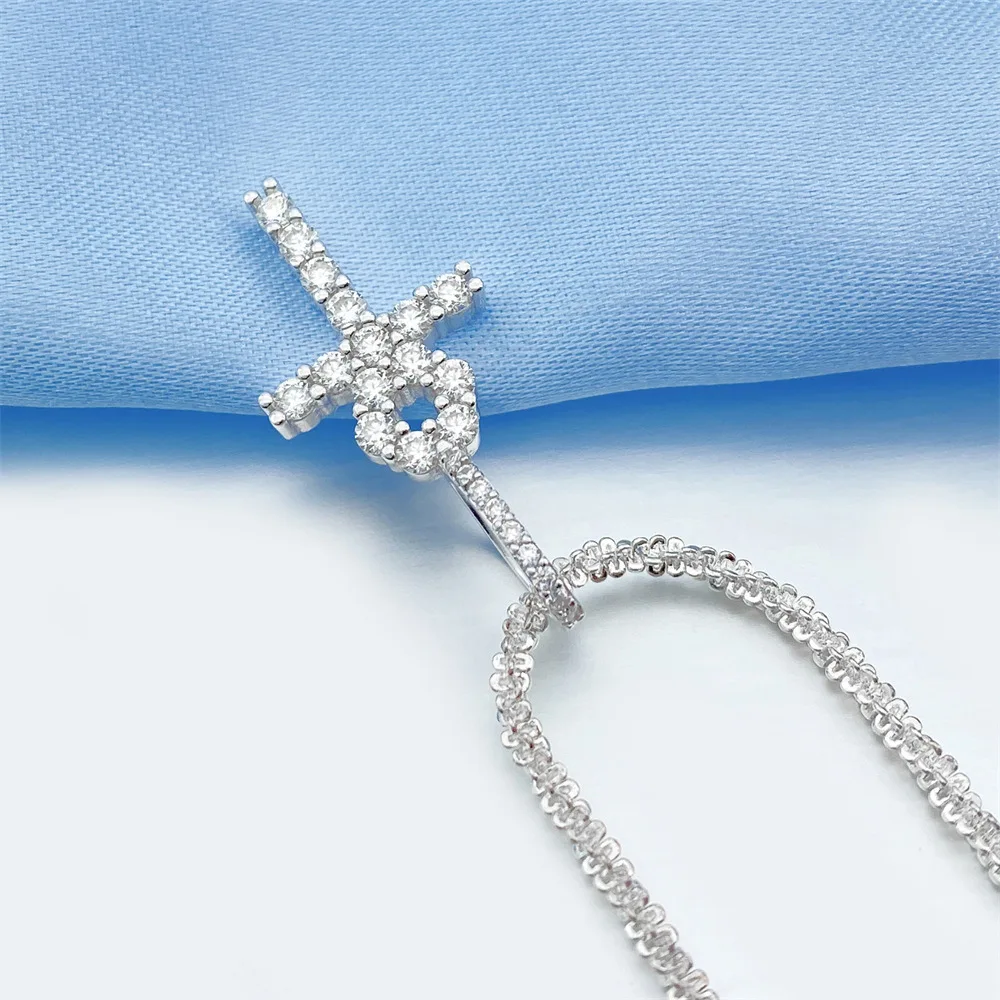 Moissanite Egypt Ankh Cross Pendants Necklace S925 Silver Real Diamond Iced Out Necklaces For Men Women High-End Jewelry
