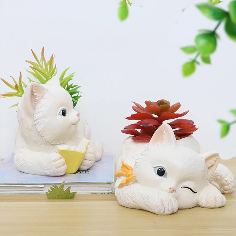 Домашний декор Забавный сад кошка резиновый мясистый цветочный горшок