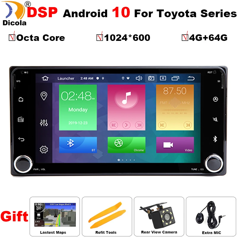Автомобильный GPS навигатор 7 дюймов IPS DSP 1024*600 Octa Core 4G + 64G Android 10 для Toyota Terios Старый