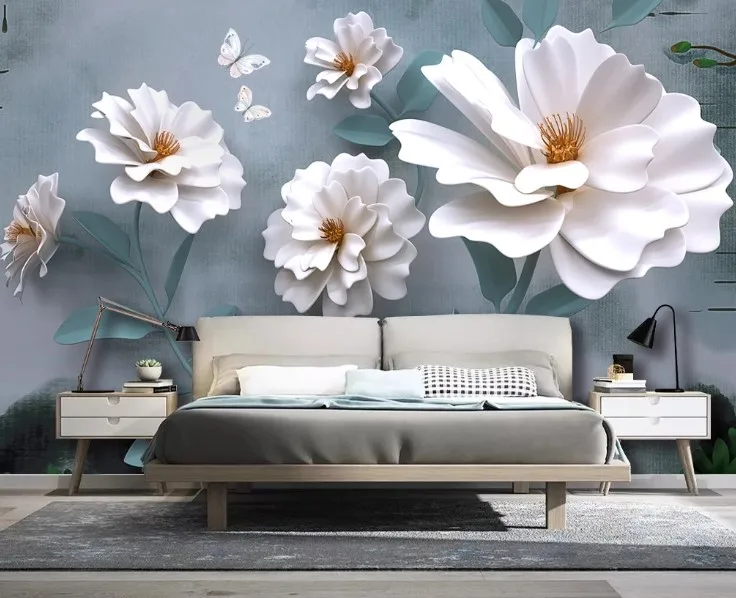 Кастомные 3D обои с маленькими свежими белыми цветами для гостиной, отеля, домашнего декора, влагостойкие фоны.