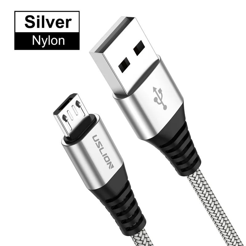 Silver USLION 3A Micro USB быстрый заряд кабеля USB кабель для передачи данных провод для Samsung Xiaomi Redmi Note 4 5 Android кабель Microusb Быстрая зарядка - Цвет: Silver
