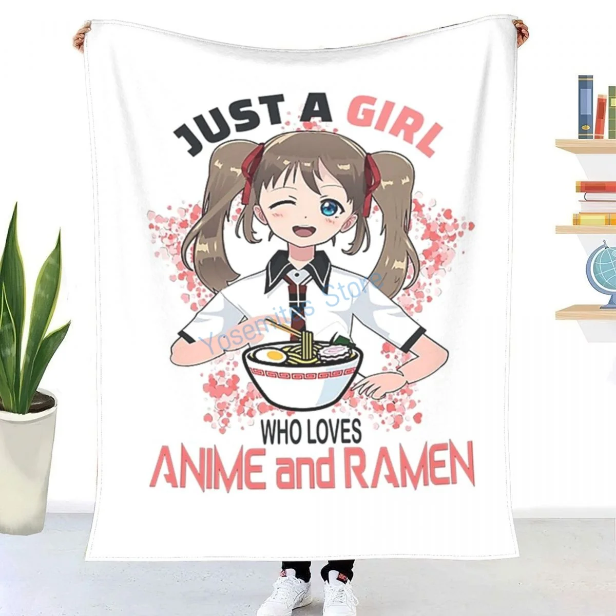 

Just A Girl Who Loves Anime And Ramen Cute Anime And Ramen Lovers Gift Throw Blanket Winter flannel bedspreads, bed sheets,