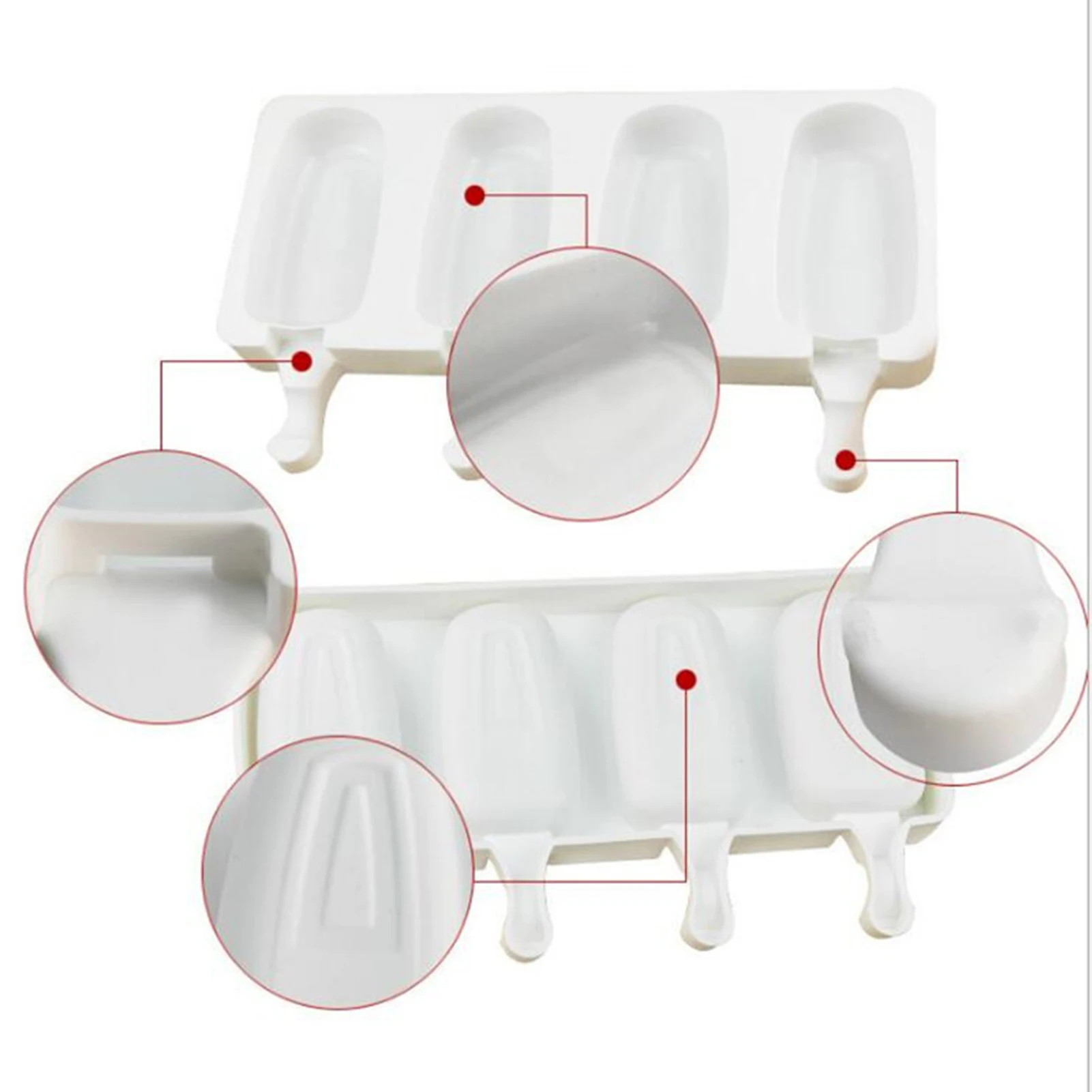 

1/2/4PCS Silicone Ice Cream Molds with 4 Cavities Reusable Classic Non-Stick Oval Mold With Wooden Sticks for DIY F2