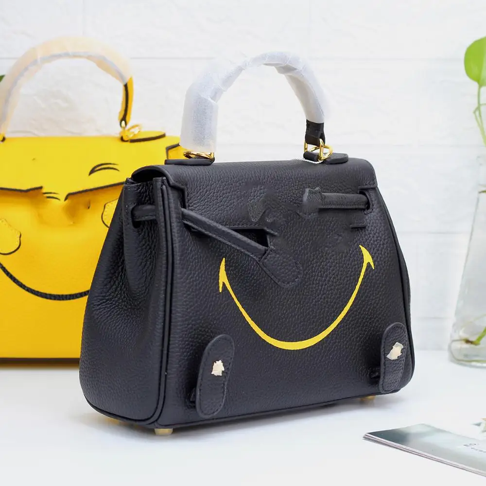 

DONT WORRY Smiley Face KL Bag Portable Messenger Lady Cute Feet Leather Top Layer Cowhide Lucky Fashion Trend