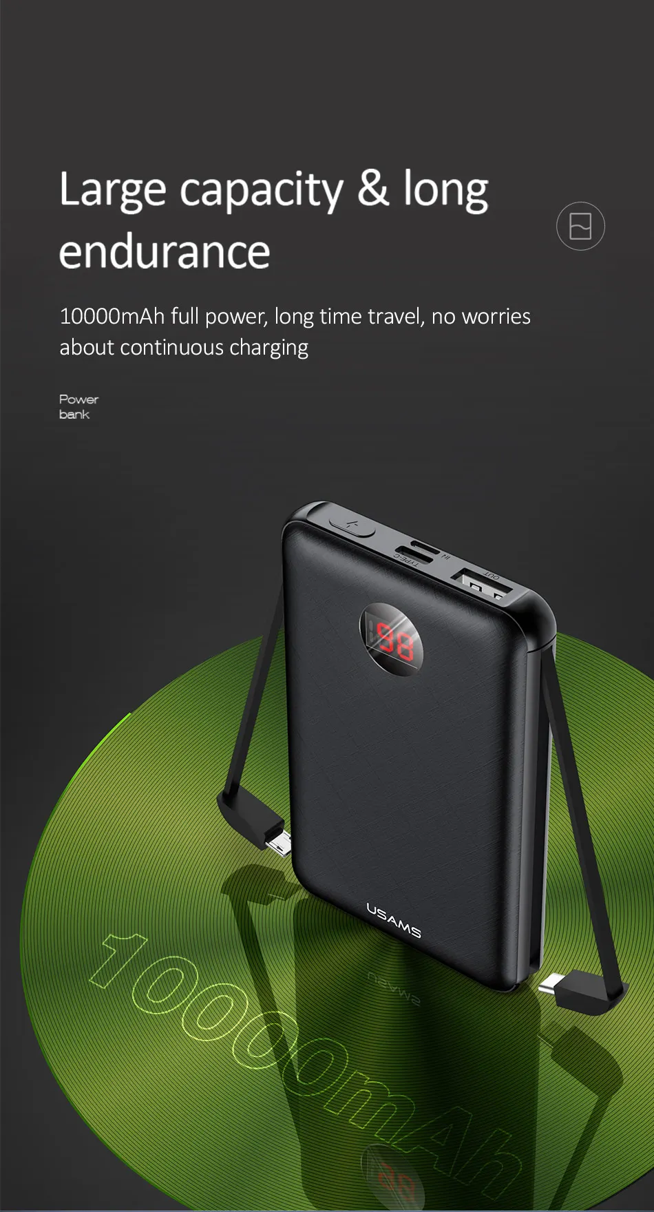 USAMS power Bank светодиодный дисплей mi ni power bank Внешняя батарея Poverbank зарядка Pover bank с usb-кабелем для xiaomi mi iPhone