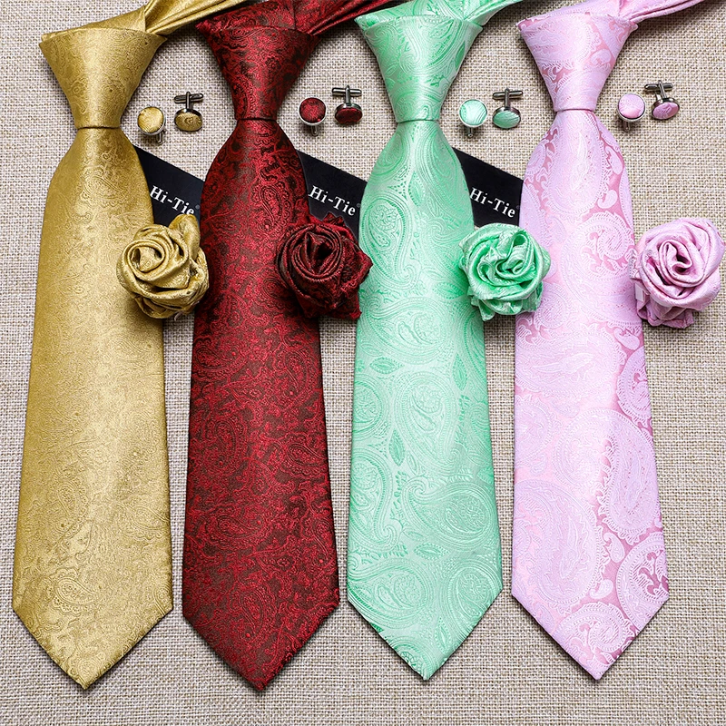 

Hi-Tie Green Classic Paisley Men's Ties For Wedding 8.5cm 100% Silk Luxury Hanky Cufflinks Set Ties For Men Gravata Gift Party