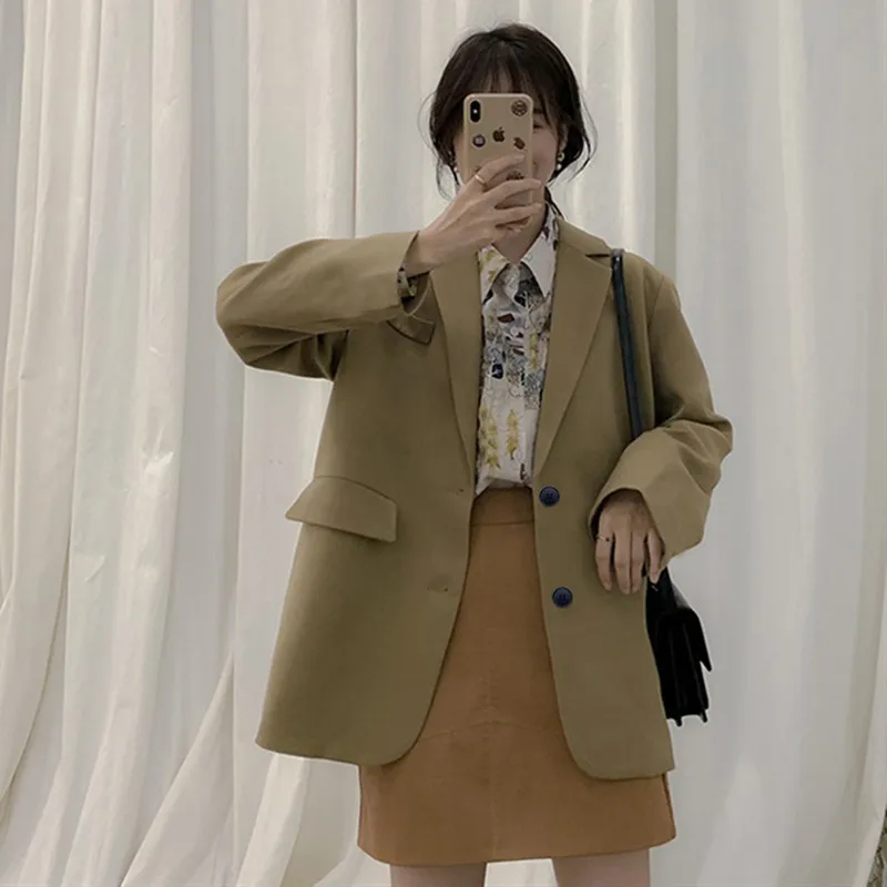 

Jackets and Blazers Suit for Women Spring 2021 Loose Casual Khaki Black Office Blazer Jacket Female Oversize Women's Office Suit