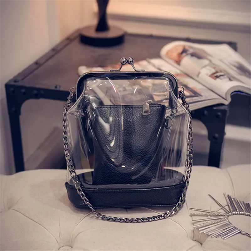 Женская сумка модная прозрачная на цепочке одно плечо маленькая пляжная с