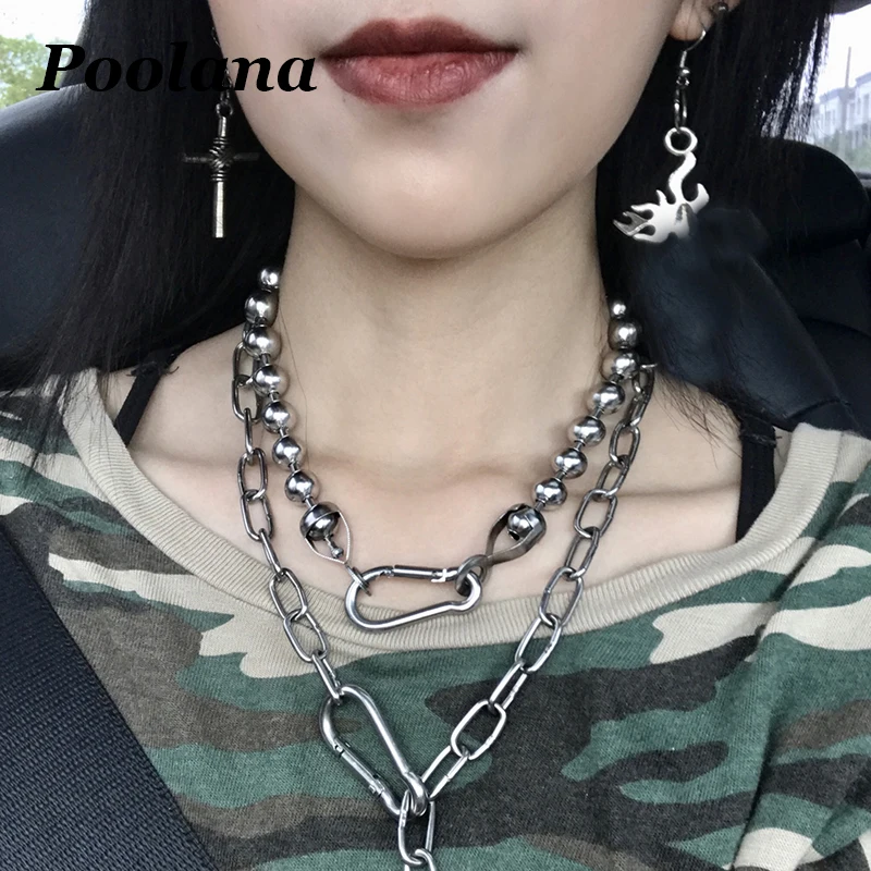 

Stainless Steel Unisex Chain Link Choker Bead Ball Chains Clip Collar Necklace